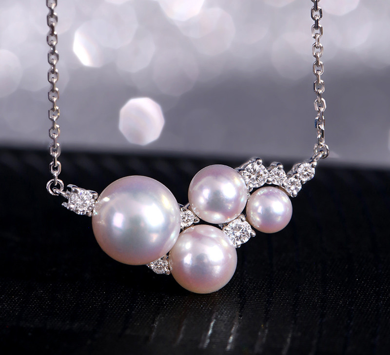 [ヘイズジュエリー] ロマンティックオーロラ4.5-8.5mmアコヤ海水真珠ネックレス 18Kゴールド 天然ダイヤモンド 気質
