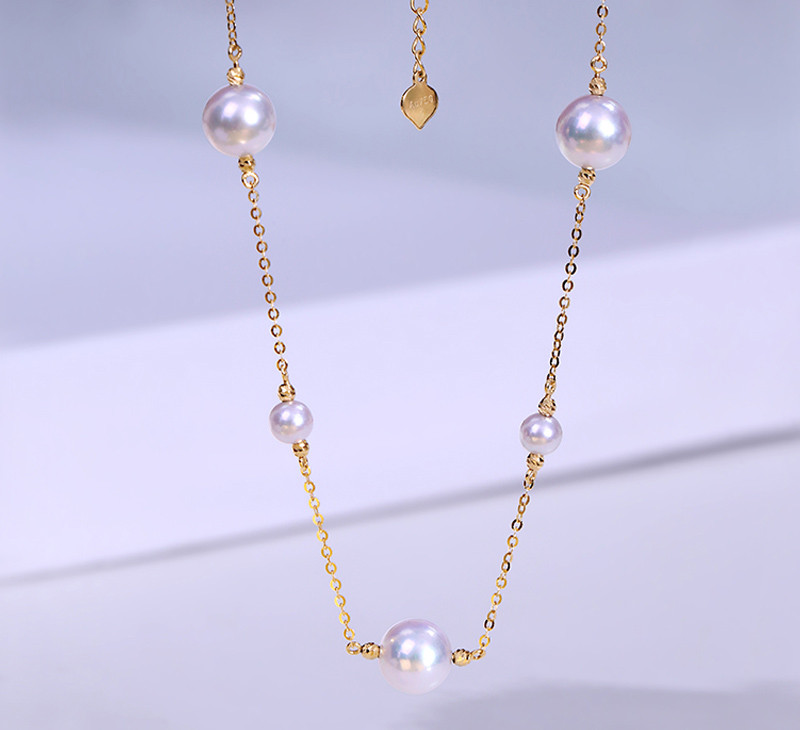 [ヘイズジュエリー] オーロラ 4-7.5mm アコヤ スターリーネックレス 高級スマート天然海水真珠 18Kゴールド 鎖骨チェ