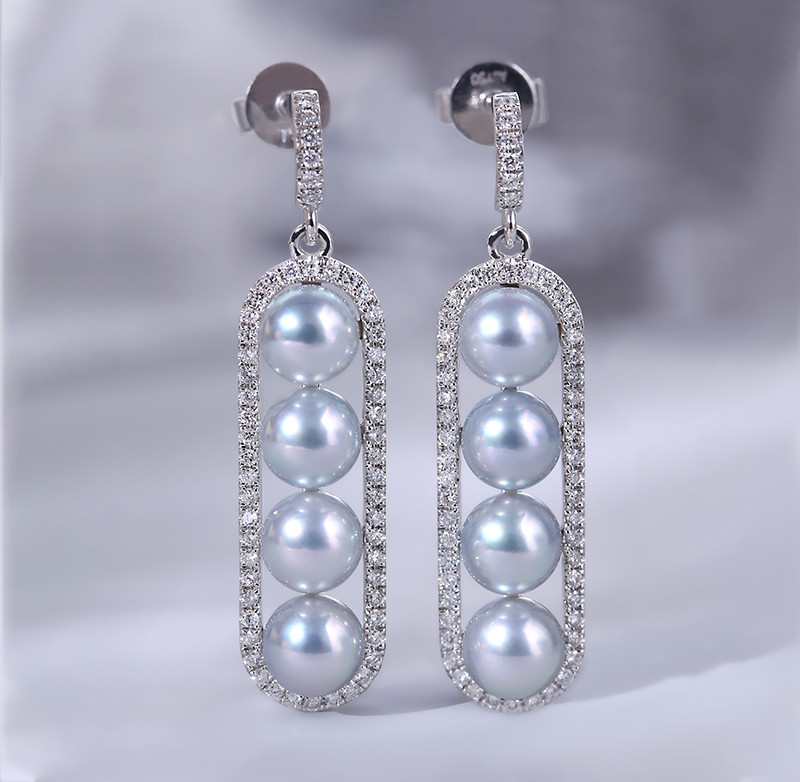 [ヘイズジュエリー] 軽い高級都会的なハイエンドな気質のグレーオーロラ本麻イヤリング 5-5.5mm アコヤ海水ラウンドパールイ