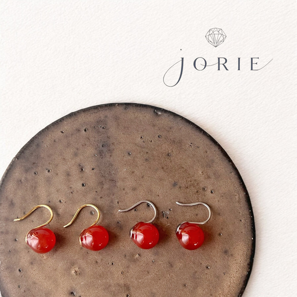 【JORIE】金属アレルギー対応❤️　大人レッド　Spoon stone レッドアゲート　ピアス　サージカルステンレス 4枚目の画像