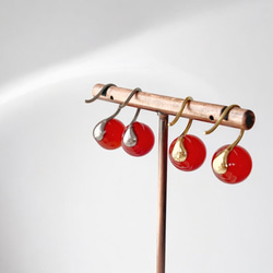 【JORIE】金属アレルギー対応❤️　大人レッド　Spoon stone レッドアゲート　ピアス　サージカルステンレス 9枚目の画像