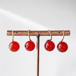 【JORIE】金属アレルギー対応❤️　大人レッド　Spoon stone レッドアゲート　ピアス　サージカルステンレス 7枚目の画像