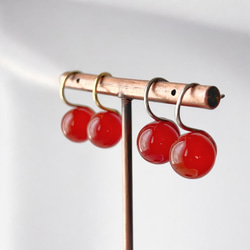 【JORIE】金属アレルギー対応❤️　大人レッド　Spoon stone レッドアゲート　ピアス　サージカルステンレス 8枚目の画像