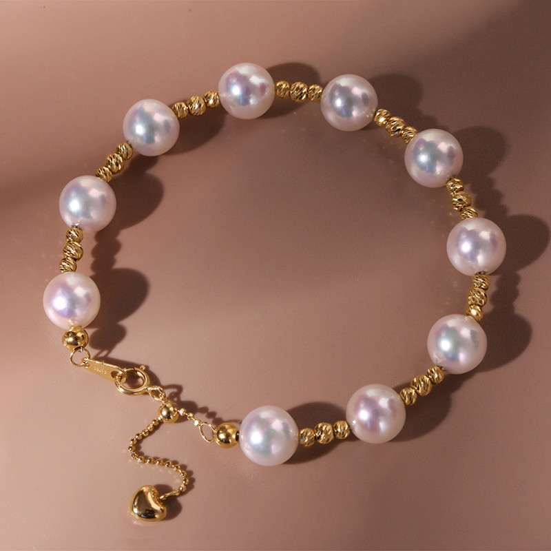 [ヘイズジュエリー] オーロラ 8-8.5mm アコヤ天然海水真珠ブレスレット クラシック シック 18Kゴールド ハンドジュエ