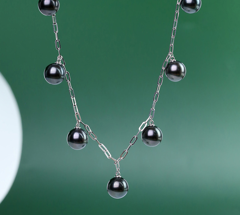 [ヘイズジュエリー] タヒチアン8-9mmブラックパール星空ネックレスファッショナブルで自由で簡単な天然海水パール鎖骨チェーン絶