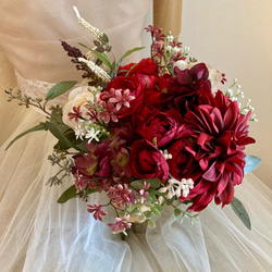 ☆セミオーダーOK☆ダリアとバラのブーケ ブートニア付 前撮り フォト