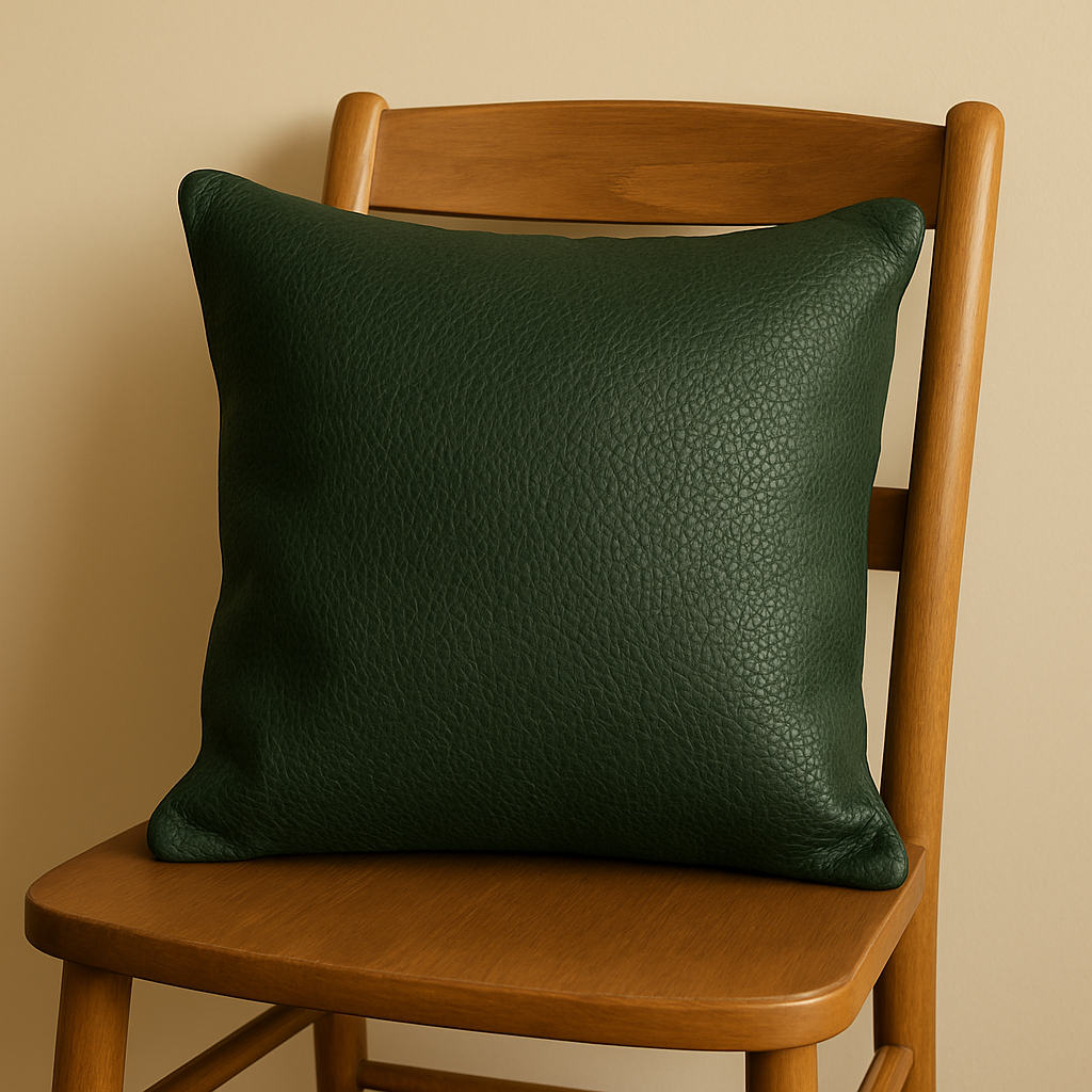 ブルレザーのワイルドクッション｜イタリアンレザー植物タンニンなめし・ナチュラルシュリンク｜40×40cm ダークグリーン