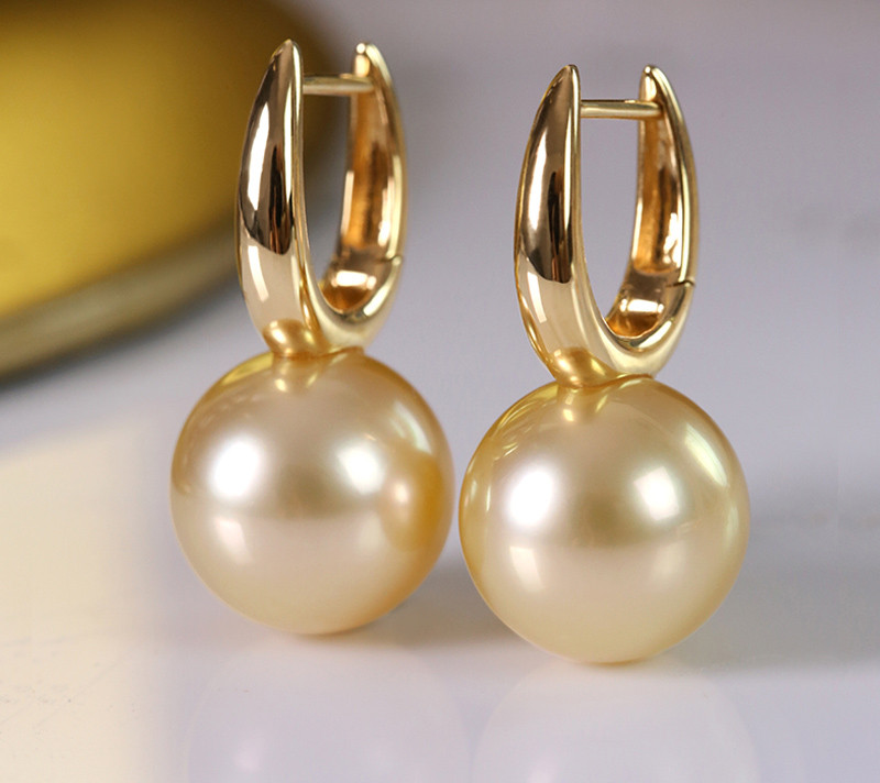 [ヘイズジュエリー]クラシックバケットイヤリング厚めバージョンサンセットライトゴールド11-11mm南洋ゴールドビーズイヤリング