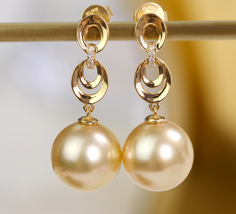 [ヘイズジュエリー] ライトレトロサンセットライトゴールドシリーズ 11-11mm 南洋ゴールドビーズイヤリング 天然海水パール