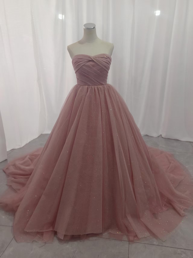 カラードレス ピンク ベアトップ キラキラチュール 抜群のおしゃれ見え 前撮り