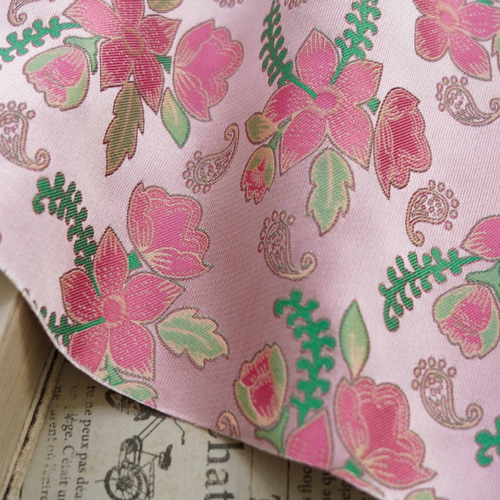 長さ1m ジャガード生地 大判 花柄 ピンク 綺麗 上品 布 きじ 色織 手芸