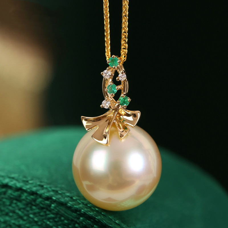 [ヘイズジュエリー] サンセットフォレストライトゴールド 13-13mm 南洋ゴールドビーズペンダント 美しくロマンチックな18