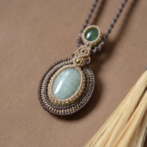 翡翠　(瓜) マクラメ　ネックレス 翡翠と栃木県産精麻のマクラメネックレス ネックレス・ペンダント ten