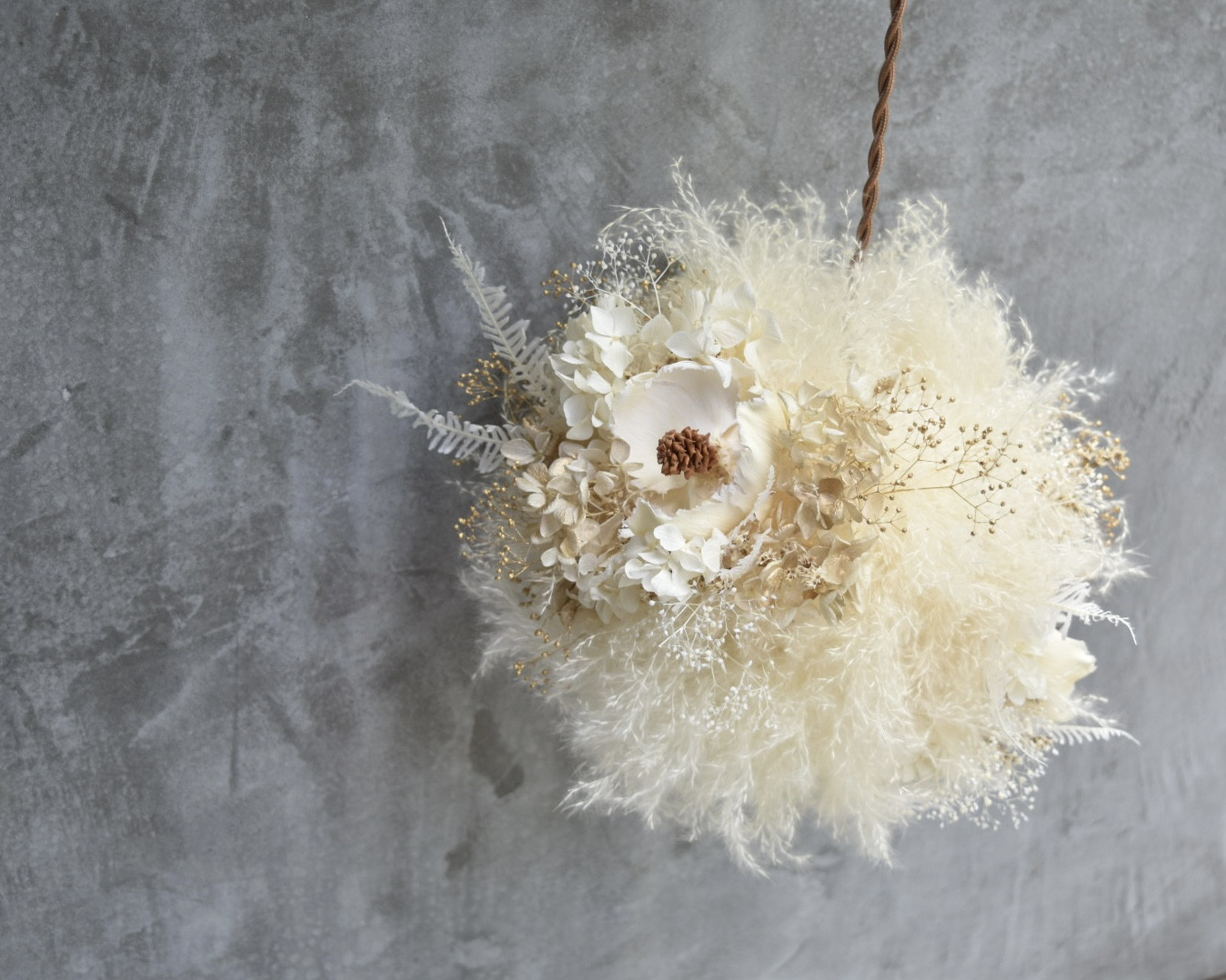 【光触媒コーティング済】パンパスボール×ドライフラワー照明 LEDライト 引掛シーリングタイプ/各4色/店舗装飾