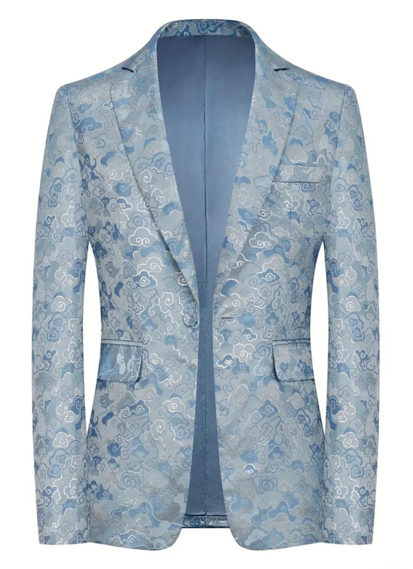 花柄テーラードジャケット 水色 テーラードジャケット メンズスーツ ジャケット 春 秋 秋コーデ 個性的