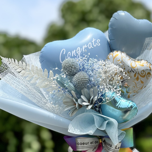 フラワーバルーンブーケ ブルー｜卒業｜発表会｜お祝いギフトに｜結婚