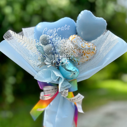 フラワーバルーンブーケ ブルー｜卒業｜発表会｜お祝いギフトに｜結婚