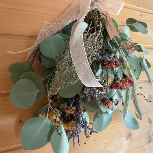 ユーカリポポラスとドライフラワー のアンティークスワッグ スワッグ