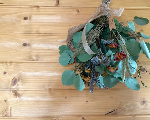 ユーカリポポラスとドライフラワー のアンティークスワッグ スワッグ