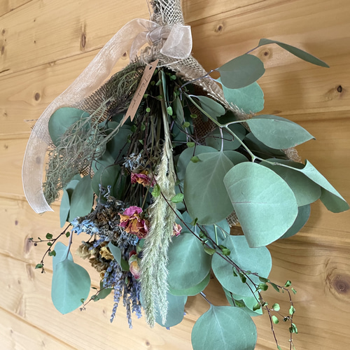 専用＊アジサイ＆ユーカリポポラス　白グレー　ドライフラワーリース アジサイ＆ユーカリポポラス 白グレー ドライフラワーリース リース fu