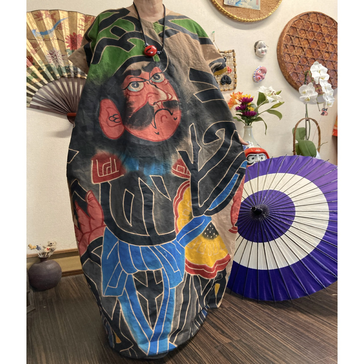 柿渋染め　のぼり旗　祝紋　古布　ハンドメイドリメイク 柿渋染め のぼり旗 祝紋 古布 ハンドメイドリメイク - メルカリ