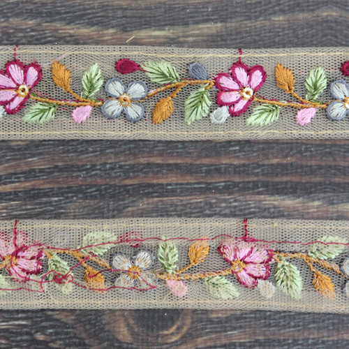 10cm単位】インド刺繍リボン：花 各カラー（IRL203） リボン・テープ