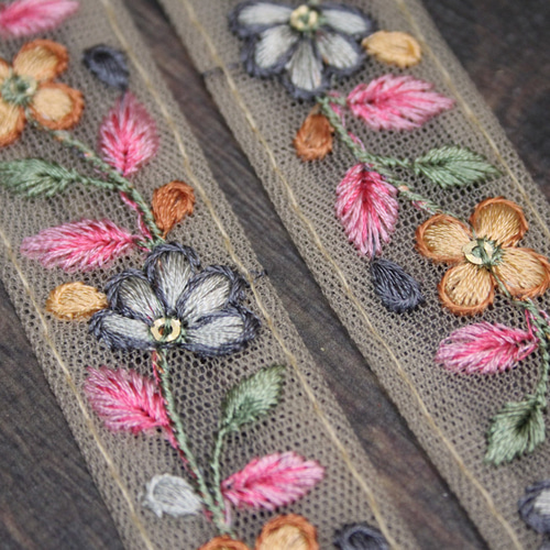 10cm単位】インド刺繍リボン：花 各カラー（IRL203） リボン・テープ