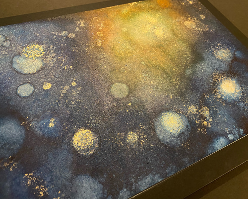 No.145 アルコールインクアート 原画 A4サイズ ネイビー 光 夜空 宇宙