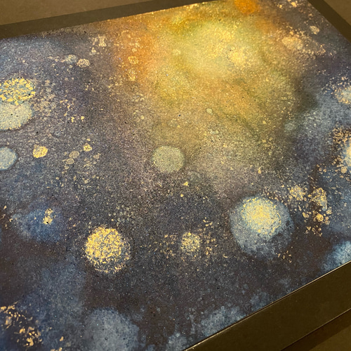 No.145 アルコールインクアート 原画 A4サイズ ネイビー 光 夜空 宇宙
