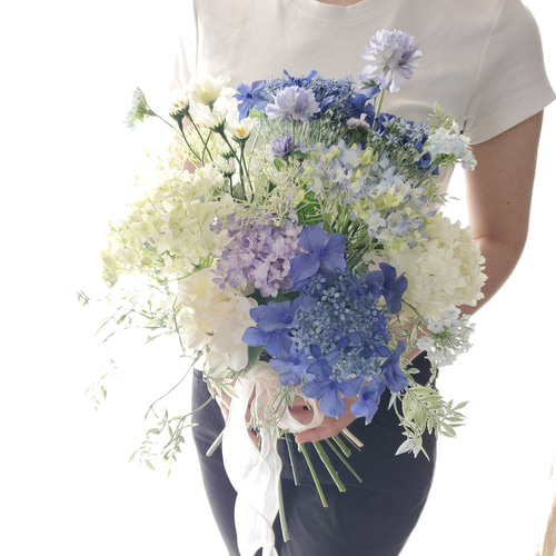 アーティフィシャルフラワーブーケ】紫陽花のクラッチブーケ 青