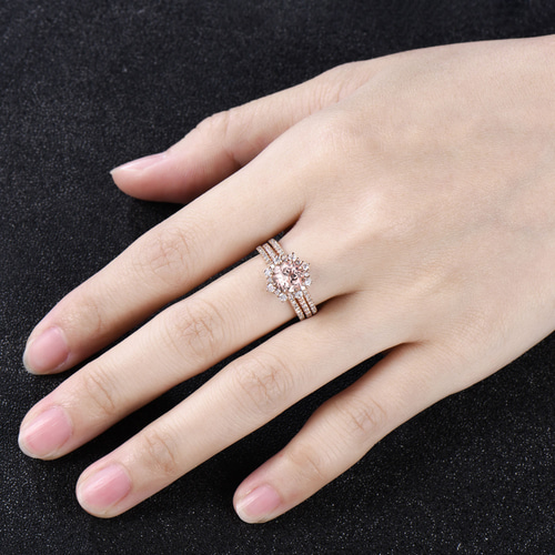 天然ピンクモルガナイトエンゲージリングセット K10ローズ