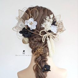 金箔付 ベロアリボン 髪飾り成人式 卒業式 結婚式 七五三 ドライ