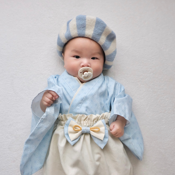 【即納】麻の葉柄のベビー袴　70-80 お食い初め/初節句 7枚目の画像