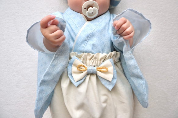 【即納】麻の葉柄のベビー袴　70-80 お食い初め/初節句 6枚目の画像