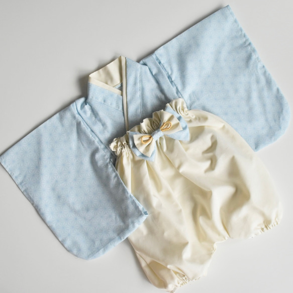 【即納】麻の葉柄のベビー袴　70-80 お食い初め/初節句 2枚目の画像