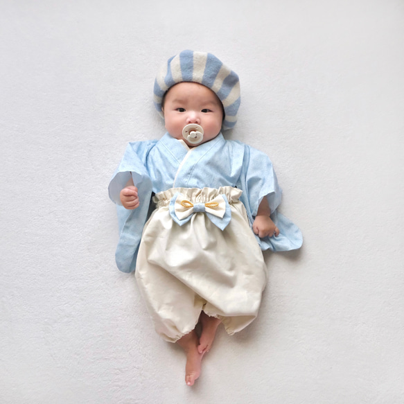 【即納】麻の葉柄のベビー袴　70-80 お食い初め/初節句 1枚目の画像