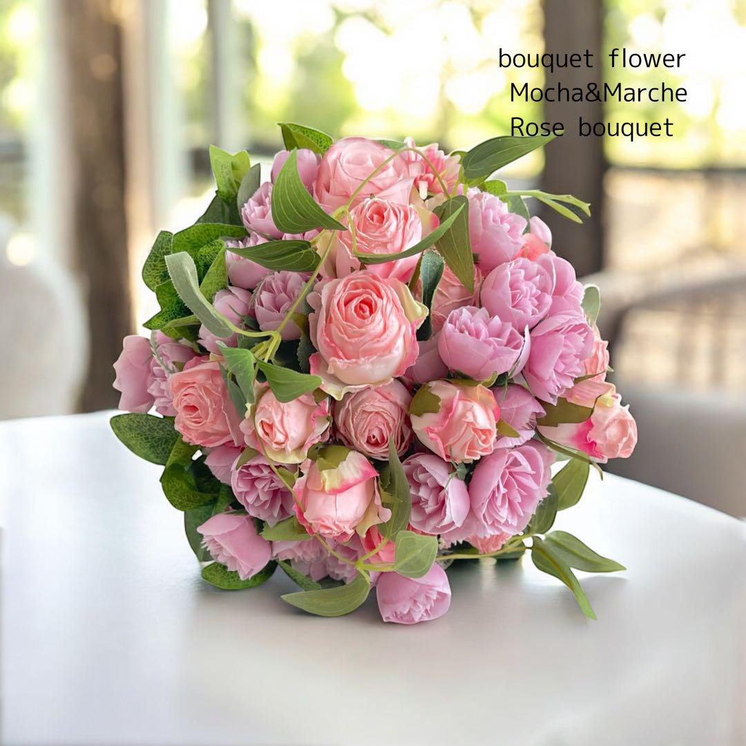 ドライスタイルピンクローズのふんわりブーケアレンジメント 光触媒フラワー アーティフィシャルフラワー 花束