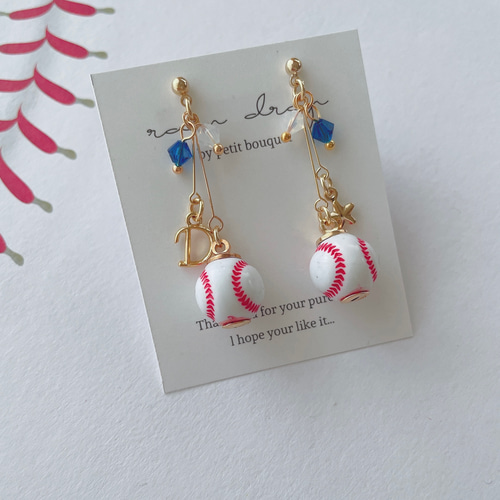 ☆必勝☆中日ドラゴンズ応援 野球ピアス／イヤリング 小ボール ピアス