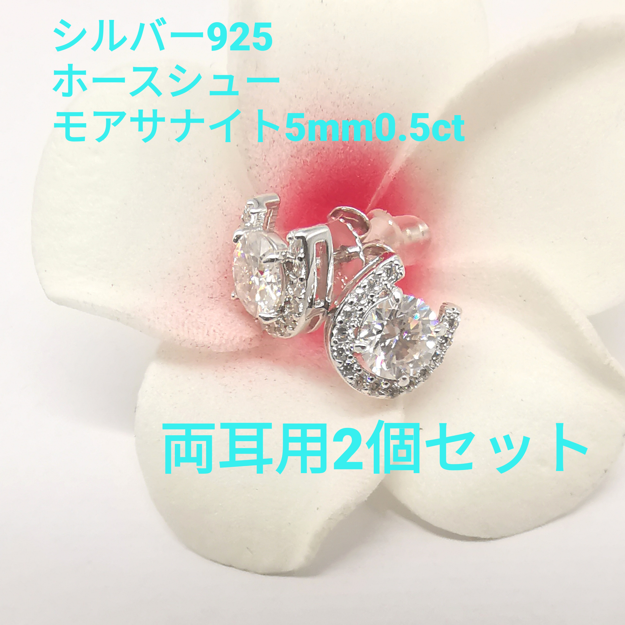 シルバー925 ホースシュー ピアス モアサナイト 5mm 0.5ct 両耳用