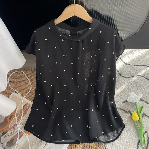 高級感の水玉半袖トップス【返品・交換可】品質最優先25-178 Tシャツ