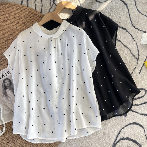 高級感の水玉半袖トップス【返品・交換可】品質最優先25-178 Tシャツ