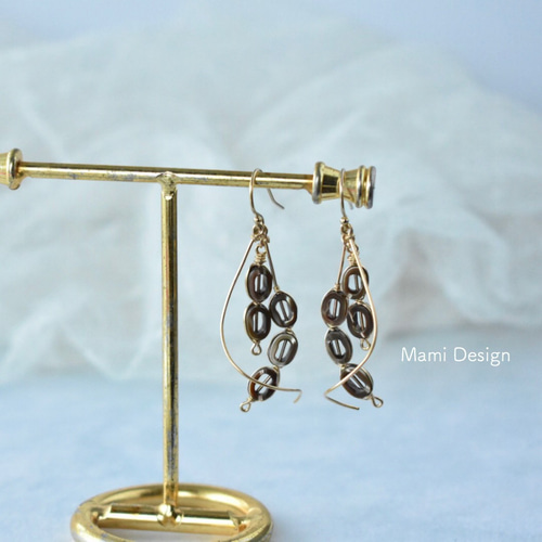 14KGF ドーナツマザーオブパールのウェーブラインピアス ピアス