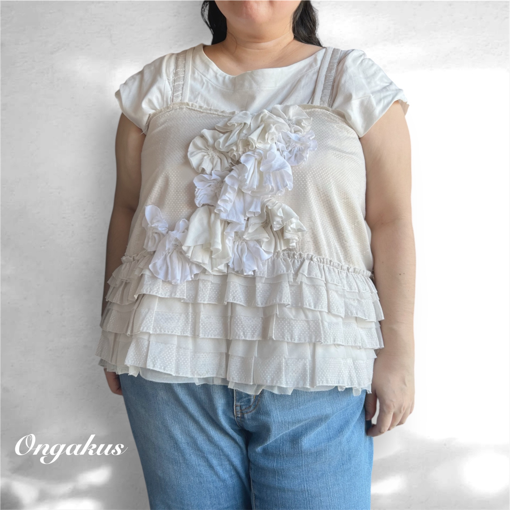 「萎れる花、フリル」ビスチェキャミソール | 一点物usedリメイク | 大きいサイズ