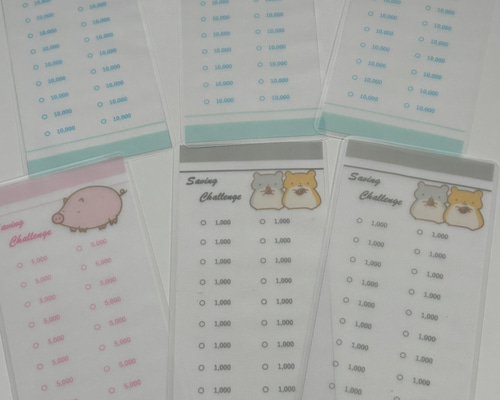 チェックシート A6バインダ― 貯金 saving challenge 6枚組 手帳 おと