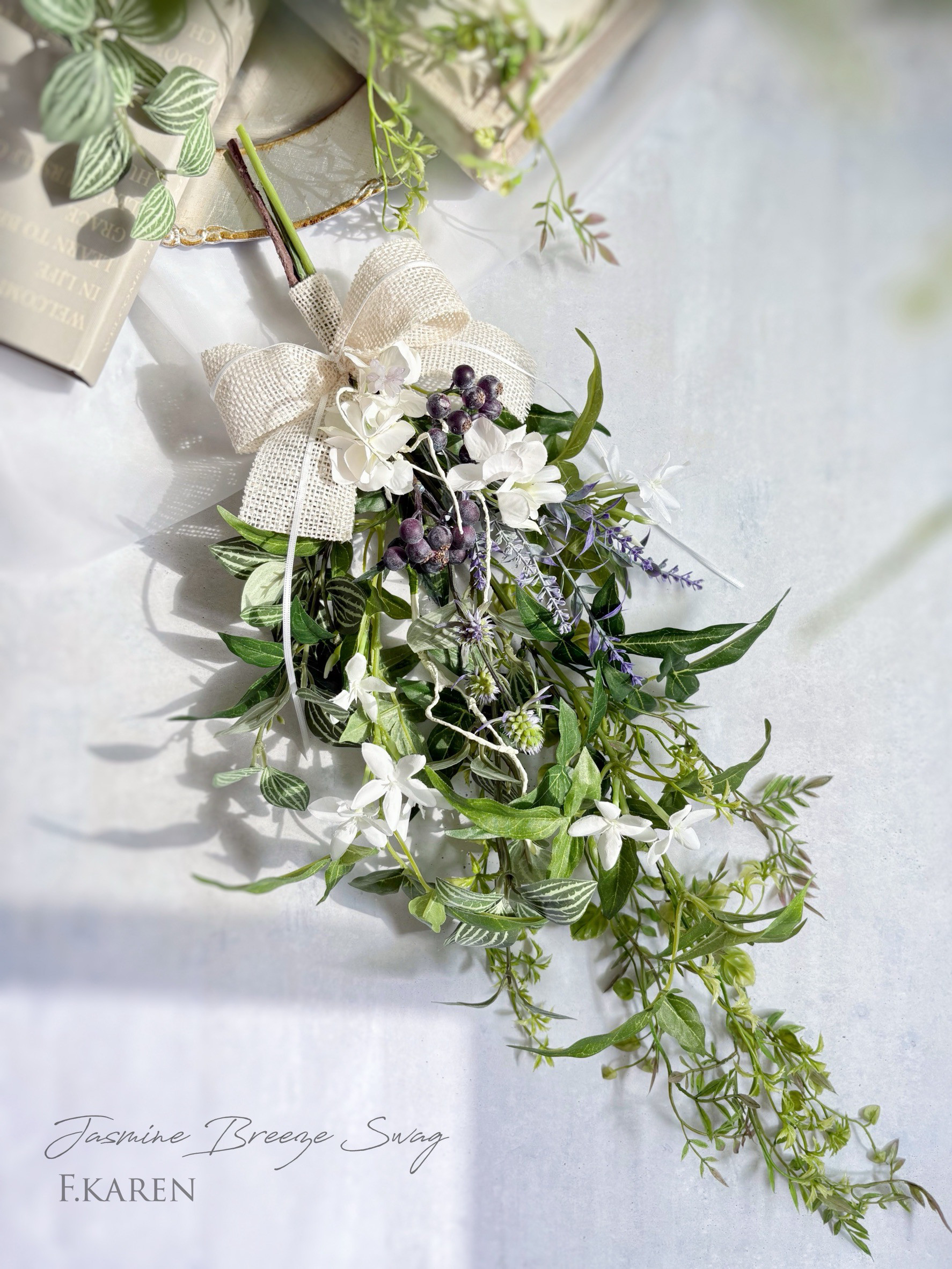 ジャスミンのそよ風スワッグ ～ アーティフィシャルフラワー（造花ロングスワッグ）＊光触媒加工