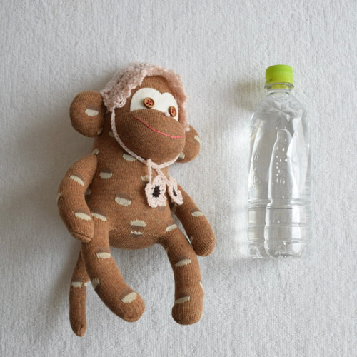 ソックモンキー 中サイズ ブラウン×ベビーピンクのボンネット 靴下