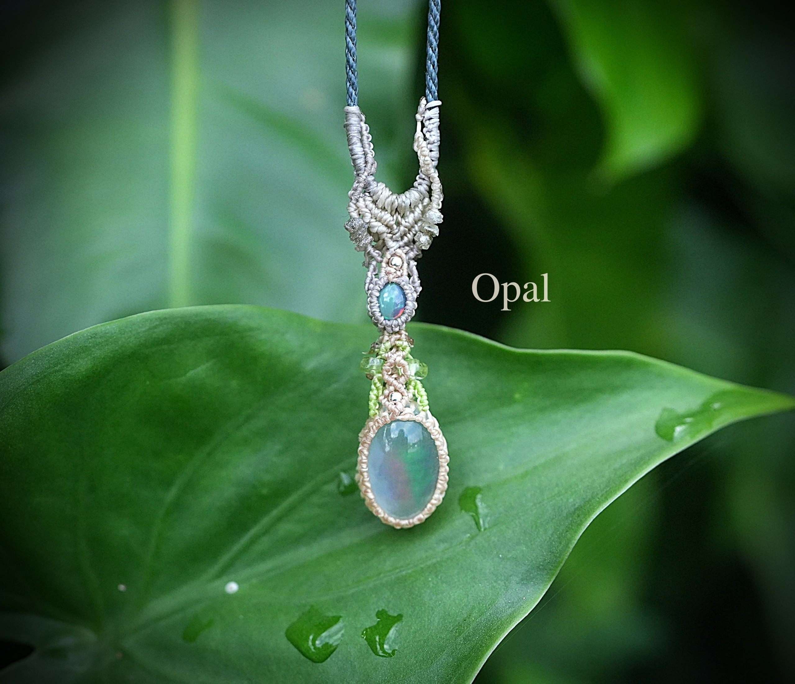 つぶつぶ透明遊色★ウォーターオパール　マクラメネックレス2042