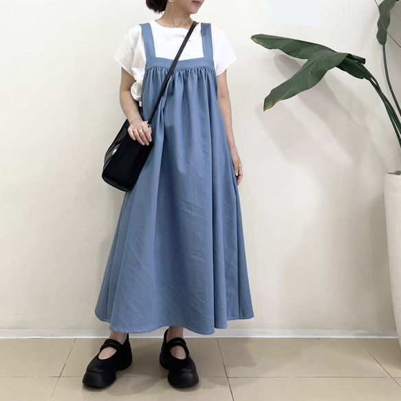 スクエアカットのジャンパースカート * Soft Denim Light Blue * 3枚目の画像