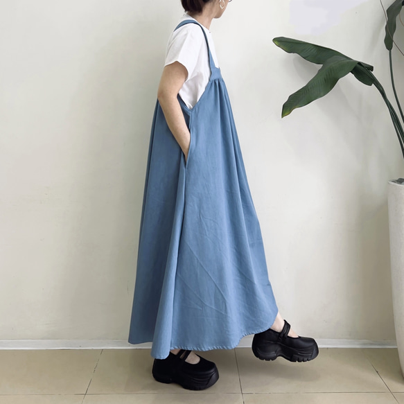 スクエアカットのジャンパースカート * Soft Denim Light Blue * 5枚目の画像