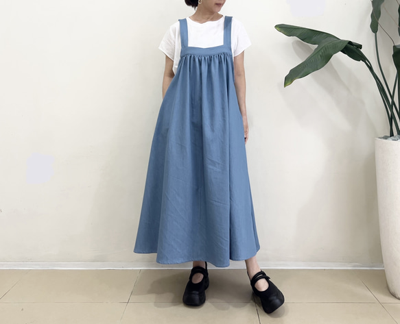 スクエアカットのジャンパースカート * Soft Denim Light Blue * 1枚目の画像